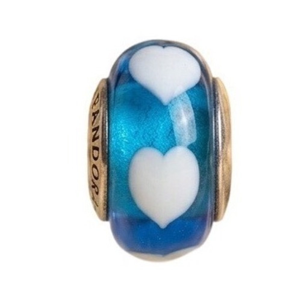 Pandora Murano Glass Turquoise Blue White Hearts Charm Sterling Silver 925 ALE
